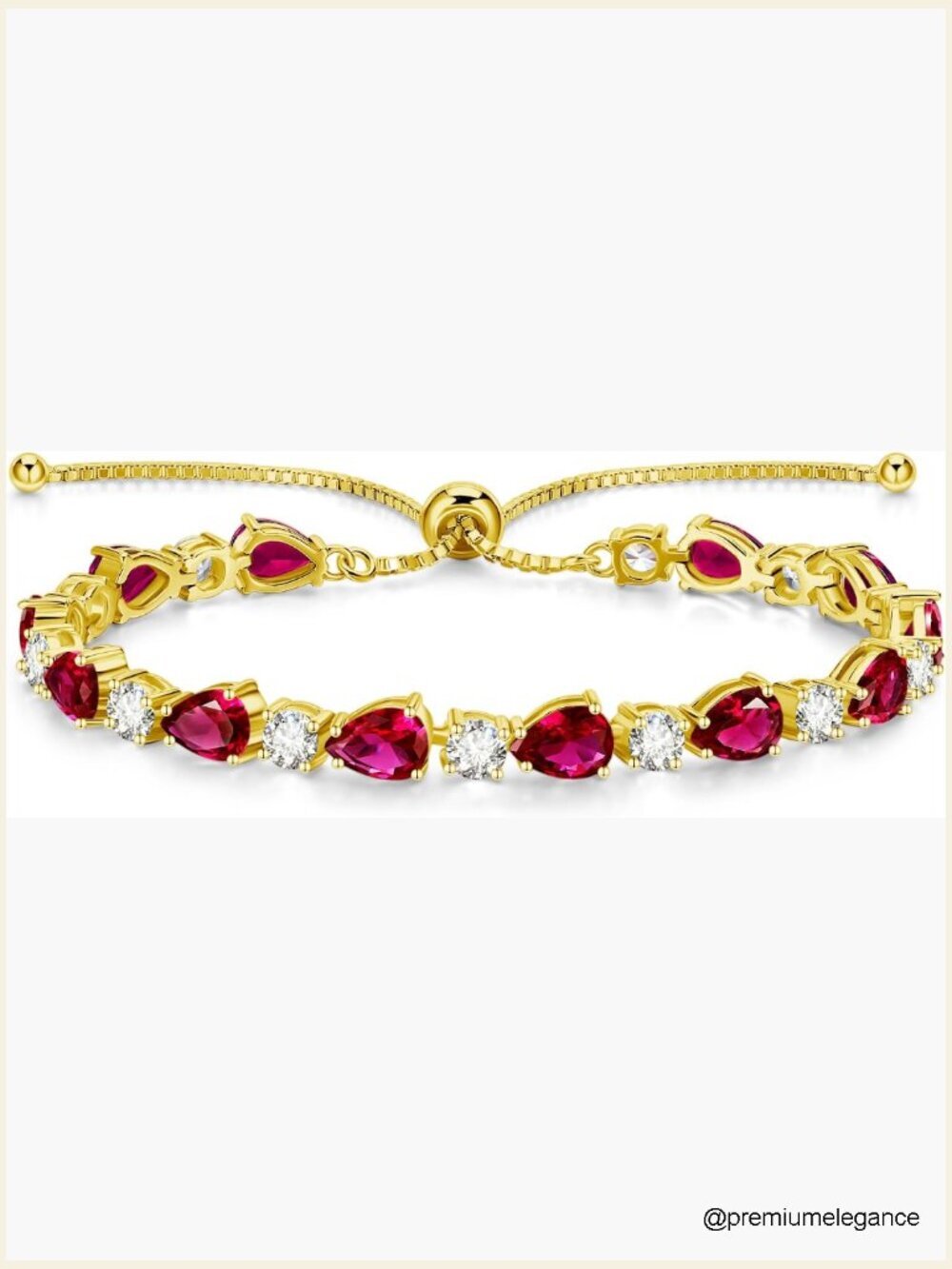 14K Gold Plated Sterling Silver Tennis Bracelet Adjustable Bolo Ruby CZ Charm